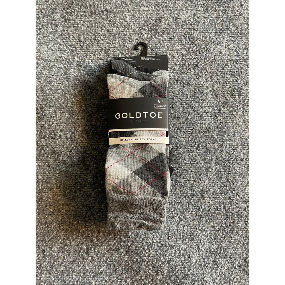 Goldtoe Edition Mens 3 Pack Argyle Crew Dress Socks Grey Black AquaFX‎ New